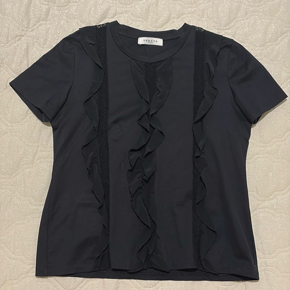 Sandro Lace and Ruffle Dressy T Shirt Size M
